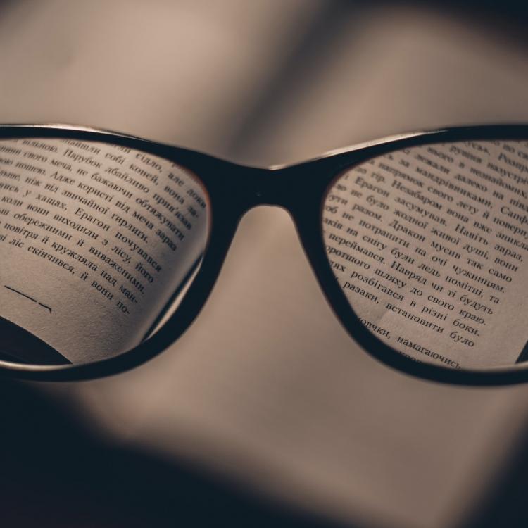 Russian book seen through glasses