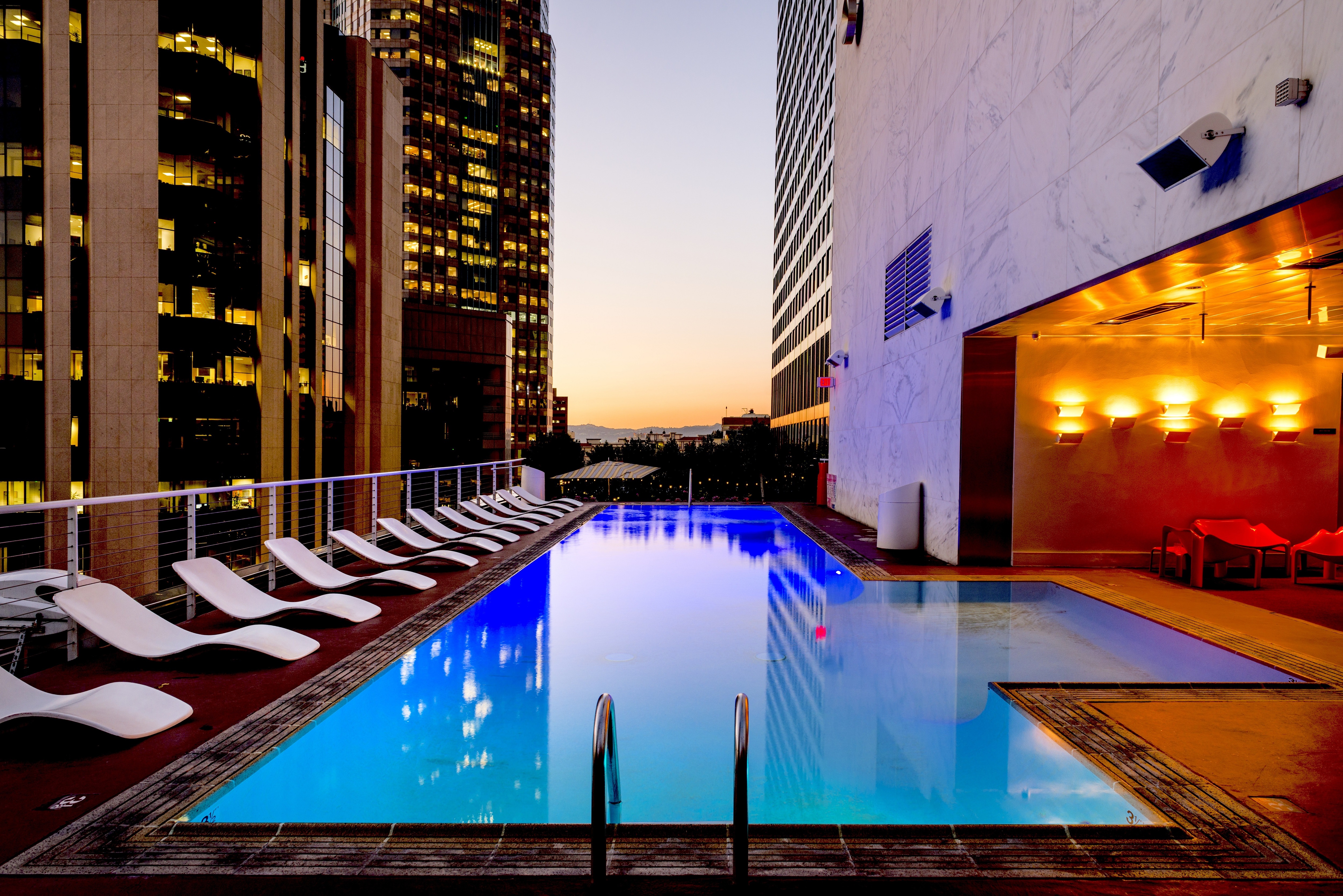 Swimming pool among buildings
