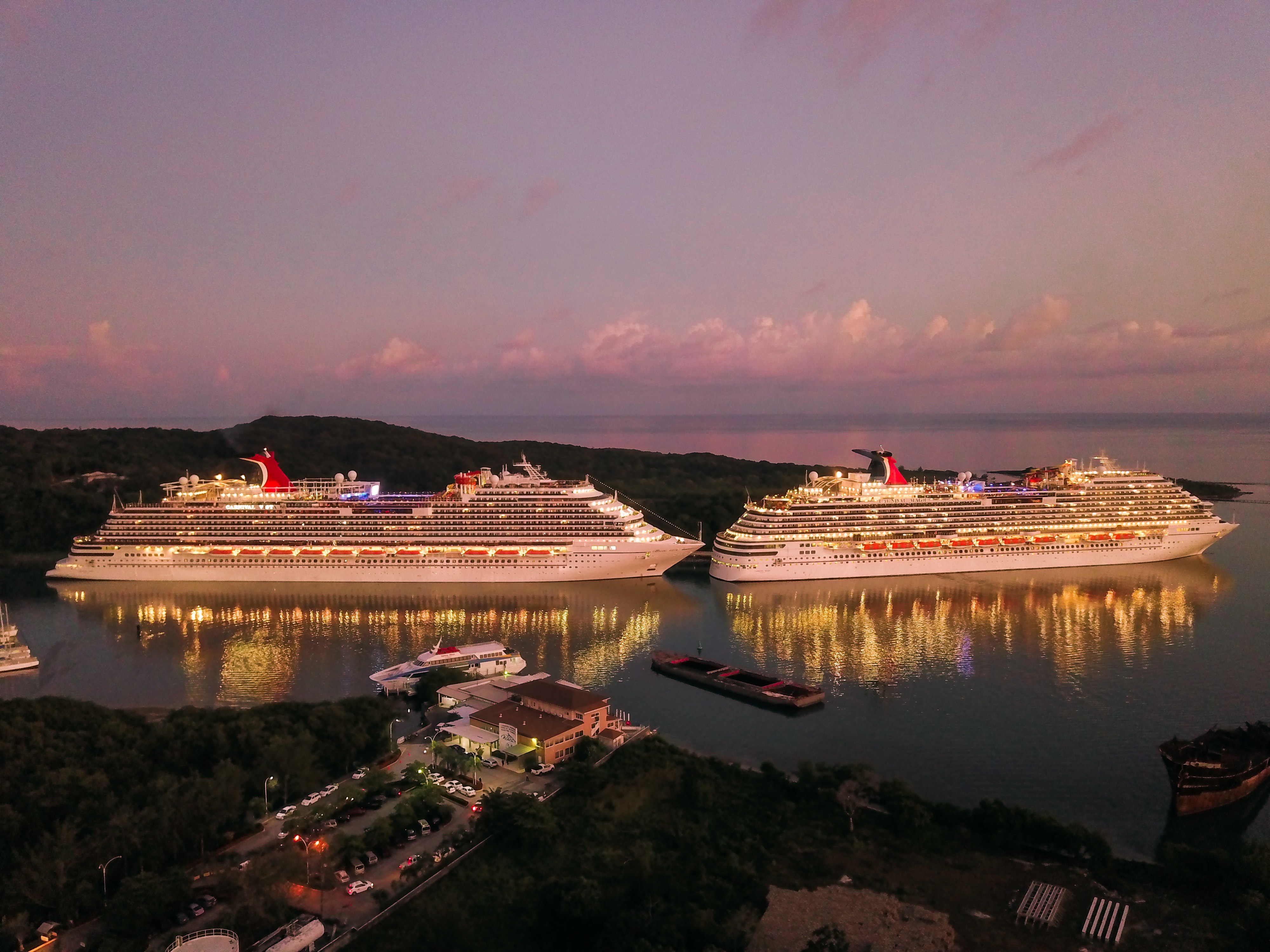 Two cruise ships docked