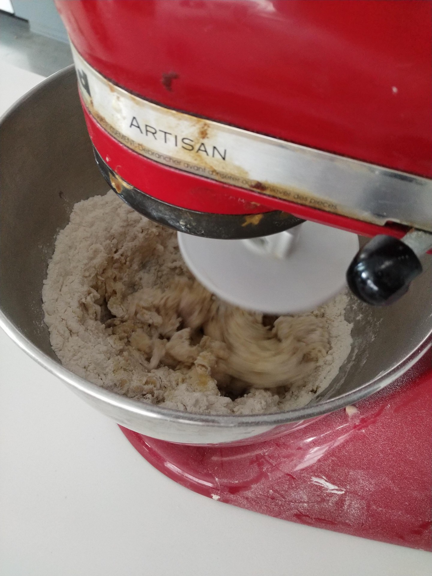 Pizza dough mixing in mixer
