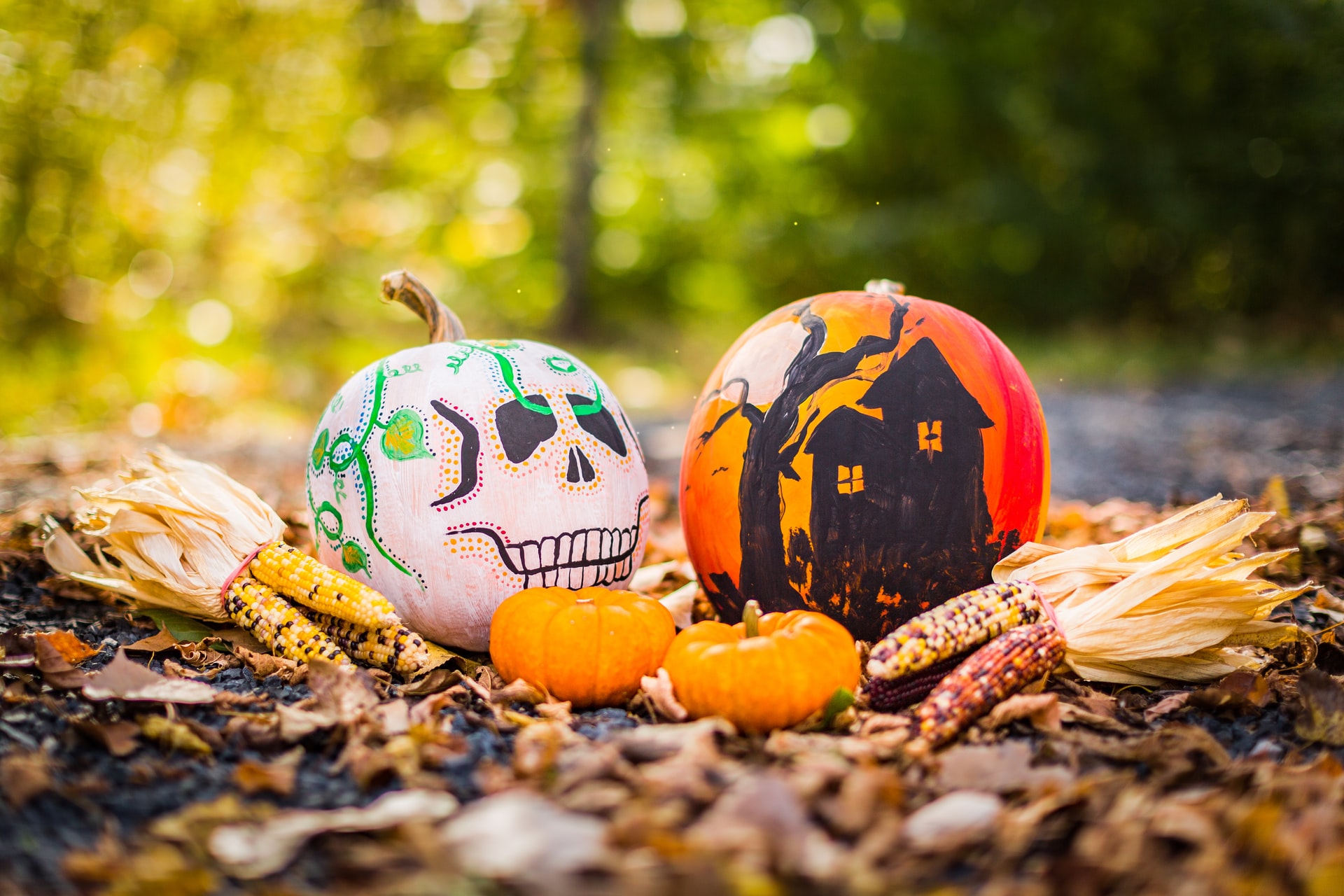 Pumpkins with drawings on them