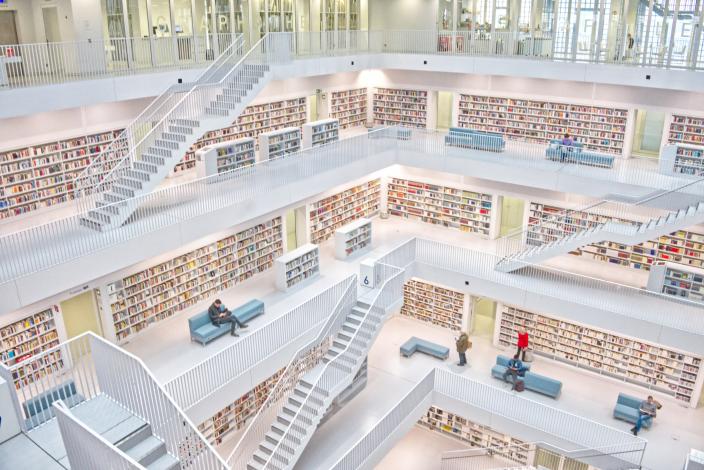 Several floors of a library