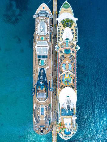 Top of two cruise ships