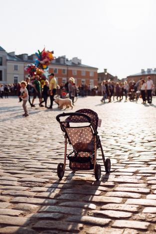 Stroller on blocks