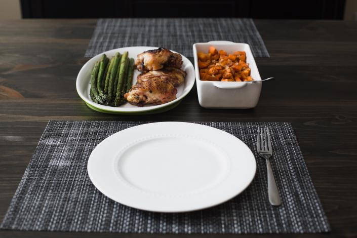 Chicken and vegetables with a plate