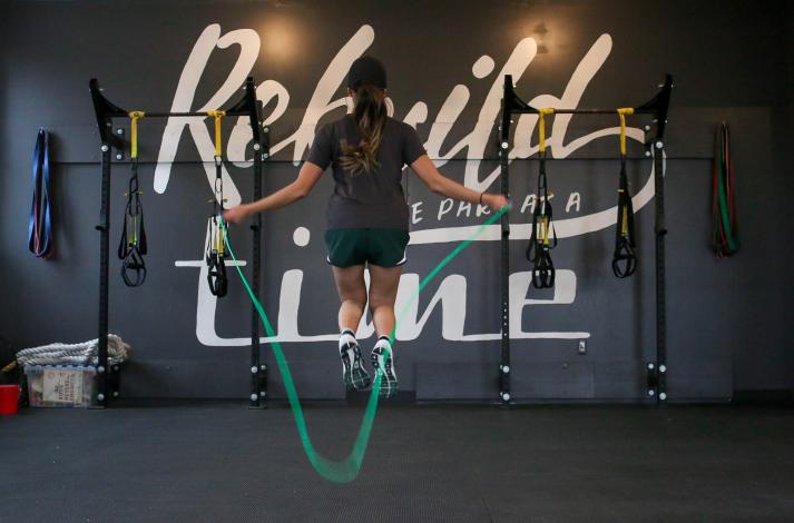 Woman using jump rope