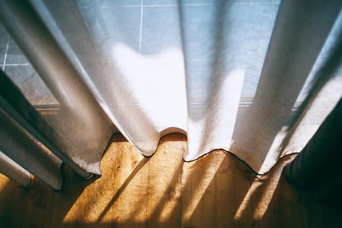 Looking down on hanging curtains