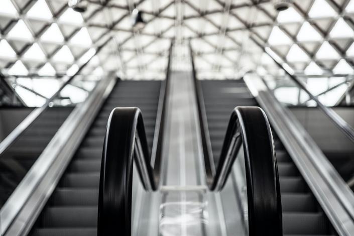 Low angle of escalator