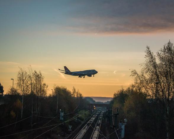 Airplane over road