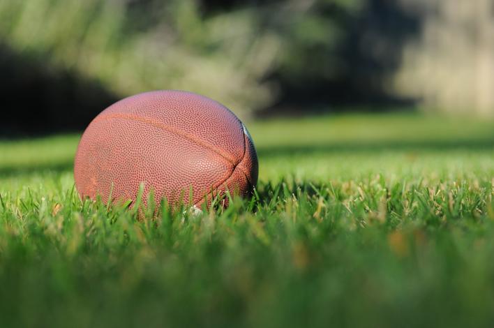 American football laying in the grass