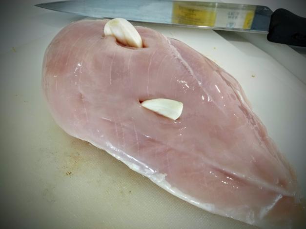Chicken breast with garlic in it