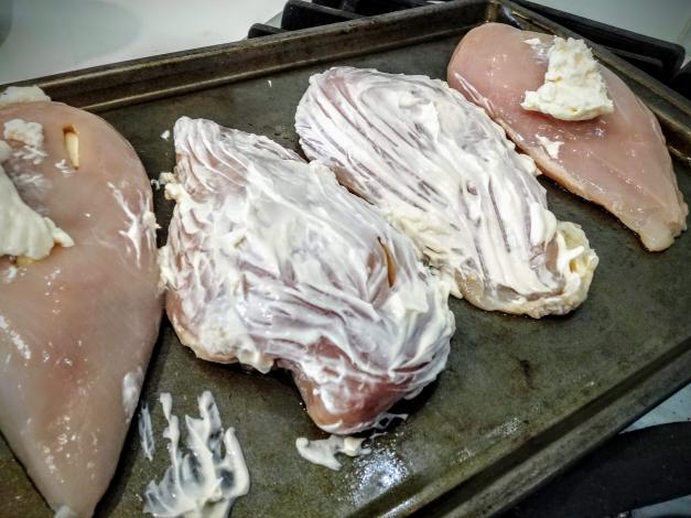Chicken breasts with mayo on top