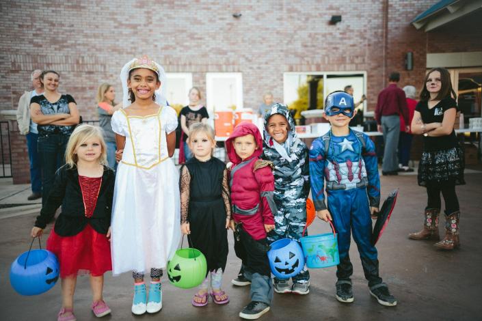 Kids in Halloween costumes