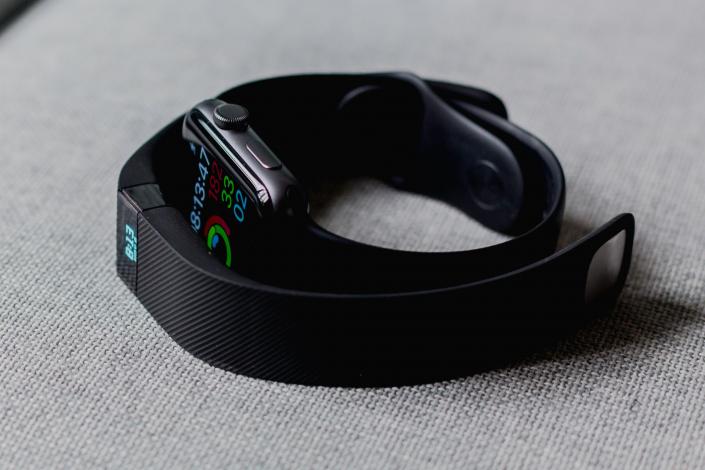 Fitness trackers on table