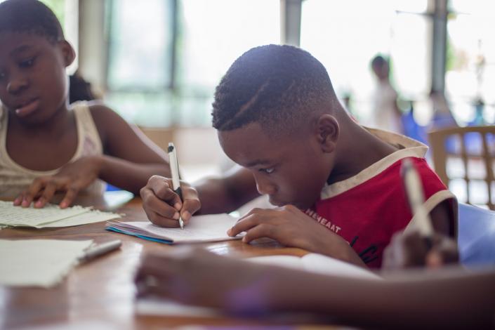 Two kids doing homework