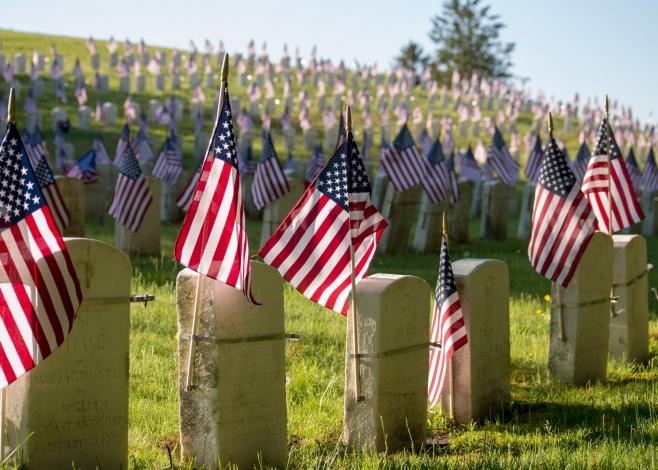 American flags on graves