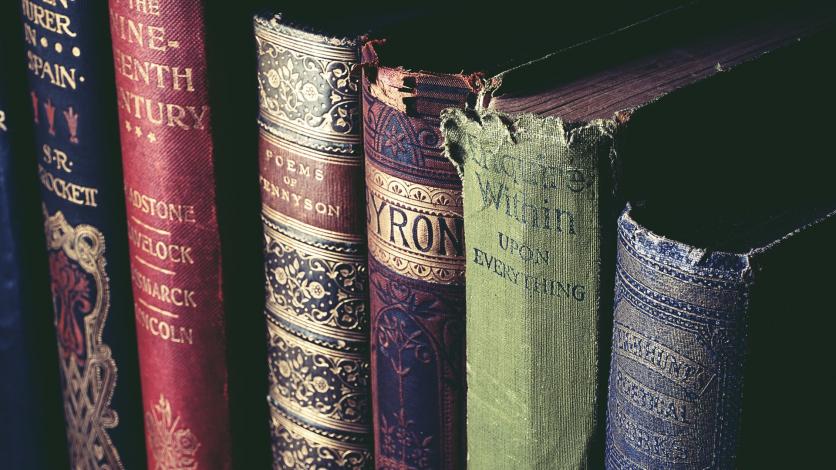 Old books standing up