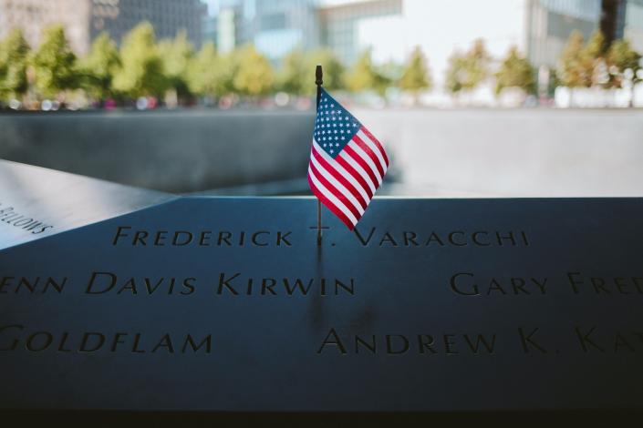 Mini flag at the world trade center memorial