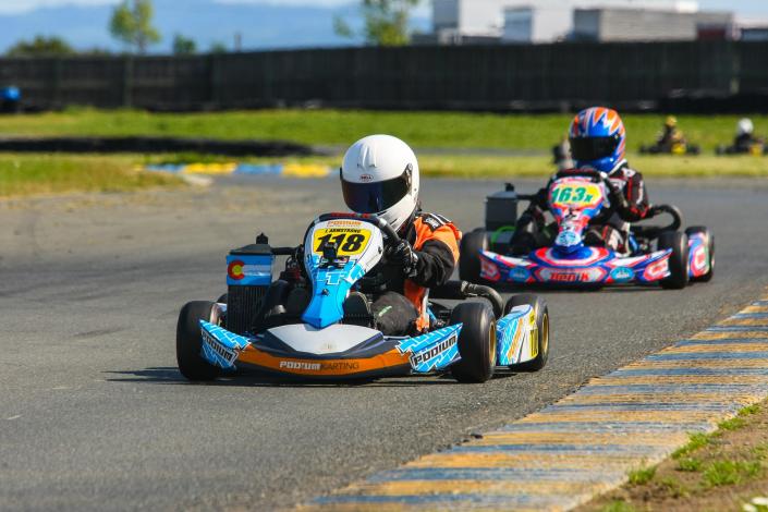 Two people in go karts