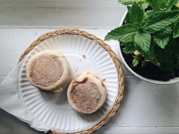 Breakfast sandwiches on plate