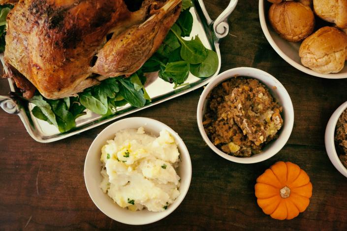 Thanksgiving food on table