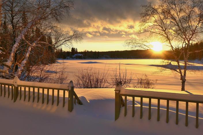 Sunset near deep snow