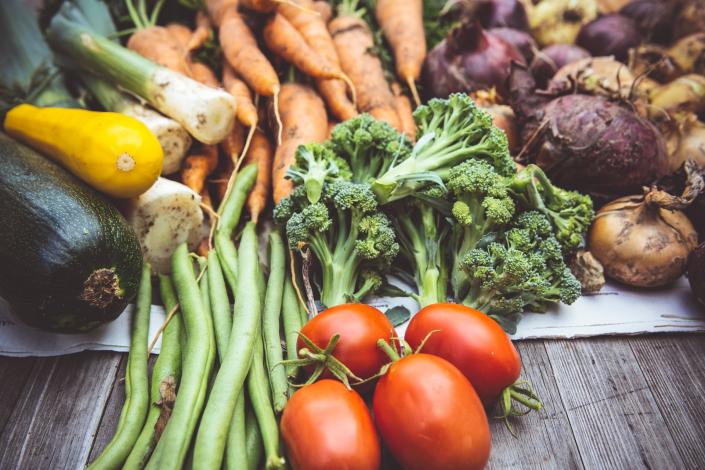 Vegetables lying on table