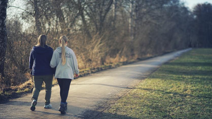 Two women walking