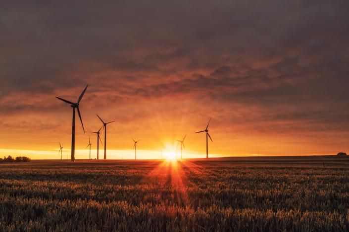 Windmills with a sunset