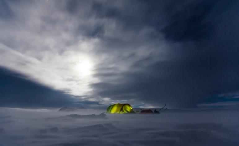 Tent in winter tundra