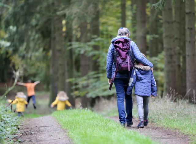 Woman and child walking