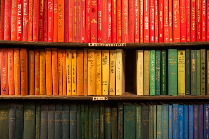 Colorful books on shelves