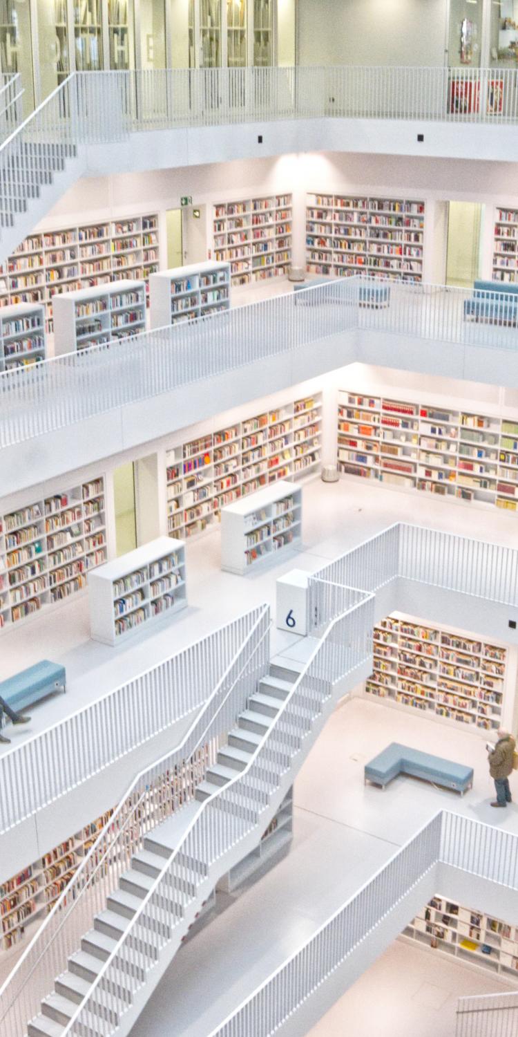 Several floors of a library