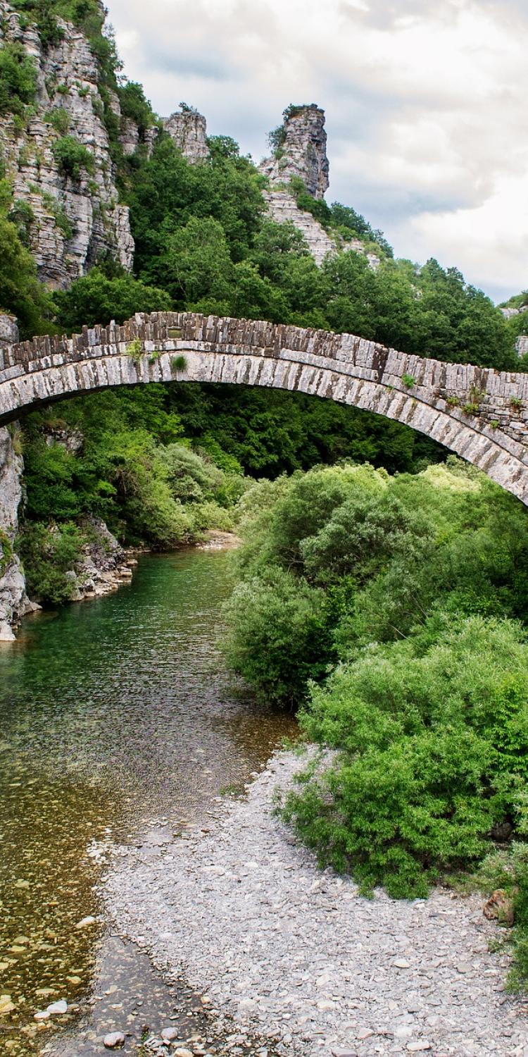 River running under bridge