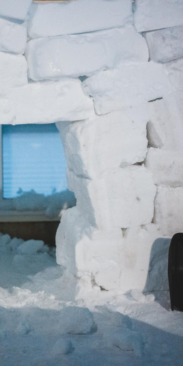 Snow blocks in front of house