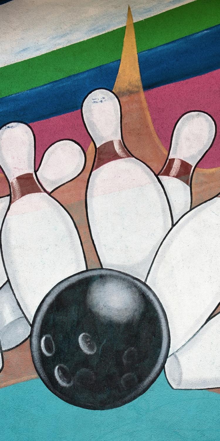 Bowling balls crashing into pins - drawing