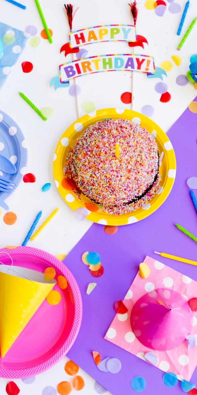 Birthday cake and decorations