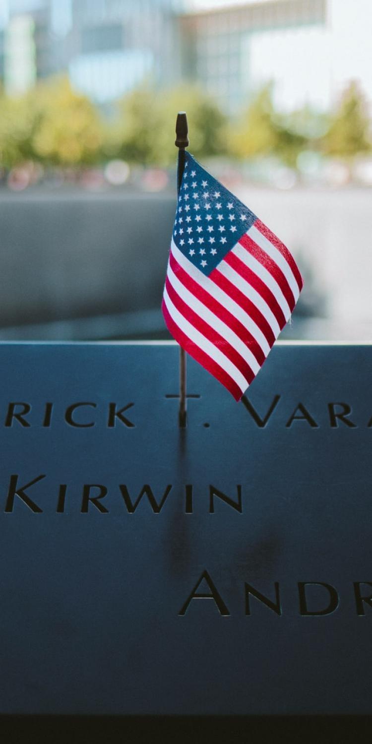 Mini flag at the world trade center memorial