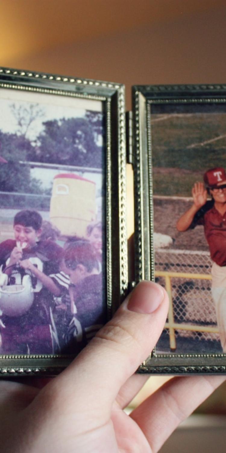 Two pictures of grandfather and child