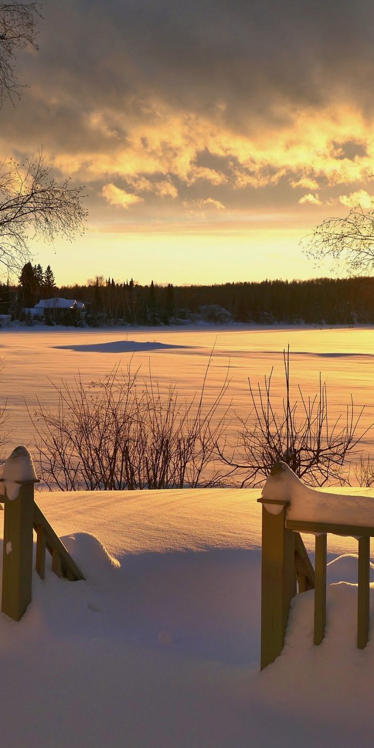 Sunset near deep snow
