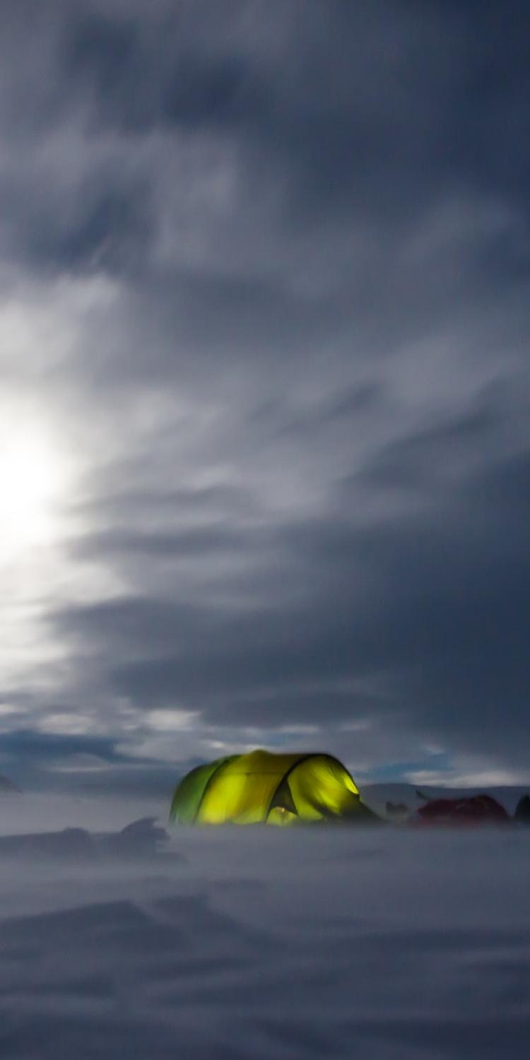 Tent in winter tundra