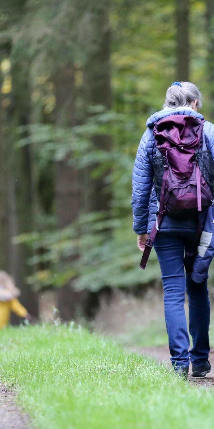 Woman and child walking