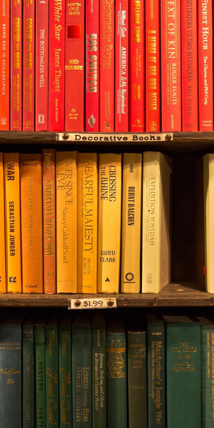 Colorful books on shelves