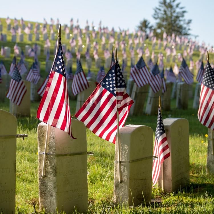 American flags on graves